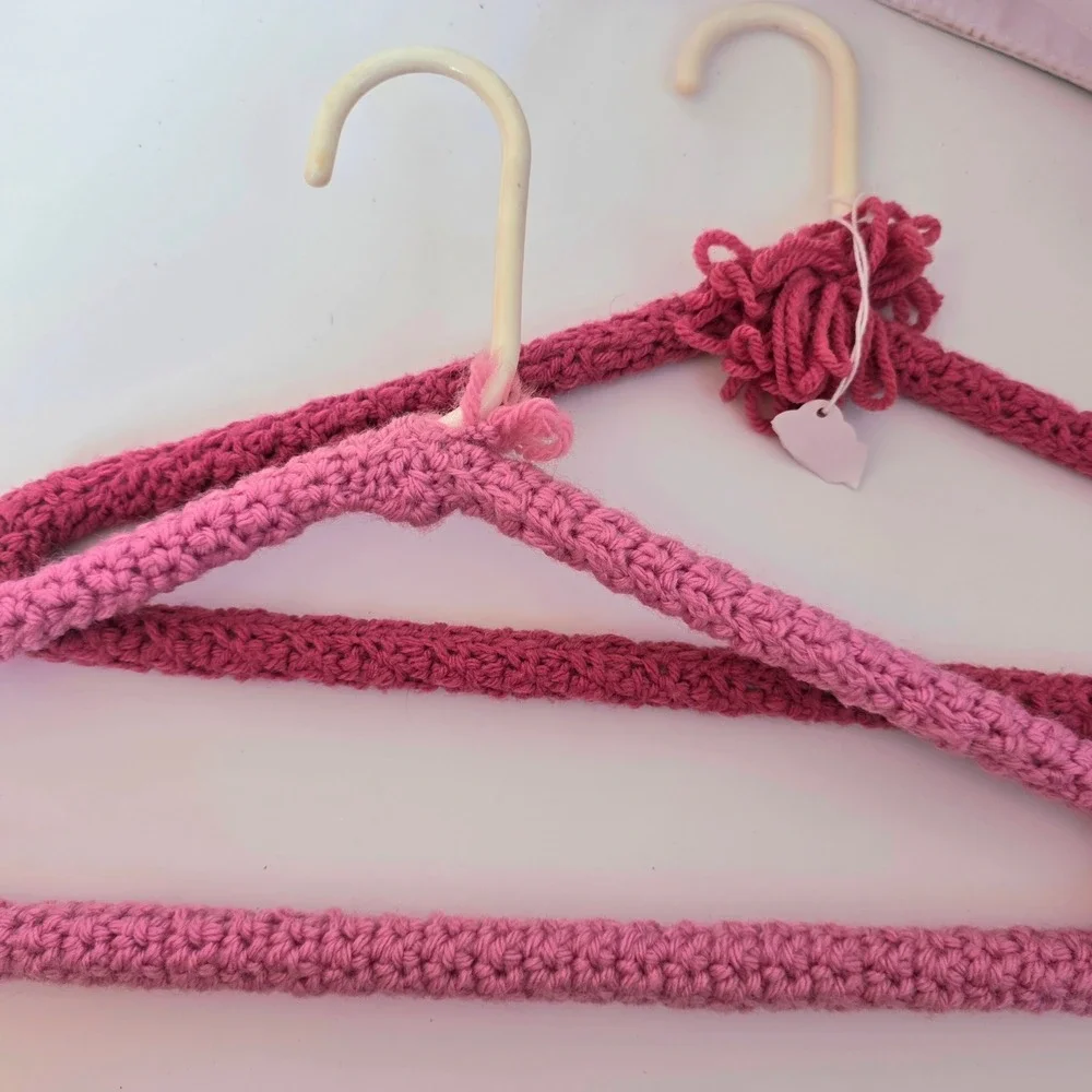 Crocheted Hangers Pink Set of 2‎ Decorative Clothes Hangers for Closet